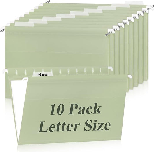 Letter Size Green Hanging File Folders Hanging Document Folder Plastic Transparent Hanging File Folder for File Cabinets Document Filing (10, Sage Green)