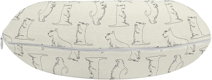 Ambesonne Scottie Dog Travel Pillow Neck Rest, Hand-Drawn Tiling Sketched Pattern of Playful Animals Different Poses, Memory Foam Traveling Accessory for Airplane and Car, 12", White Dust