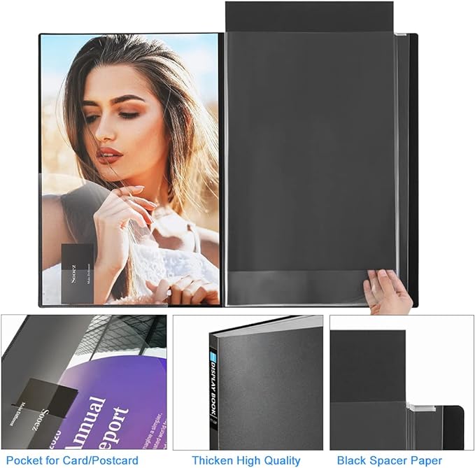 Sooez Heavy Duty Binder with Plastic Sleeves 18"x24", Portfolio Folder with 30 Clear Sheet Protectors, Display 60 Pages, Presentation Book for Artwork, Sheet Music, Document