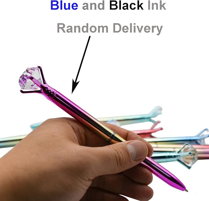 Maydahui 12 PCS Dazzling Big Diamond Ballpoint Pen Retractable Bling Rhinestone Metal Pen for Wedding Bridal Shower Party (Blue and Black Ink Random Delivery)