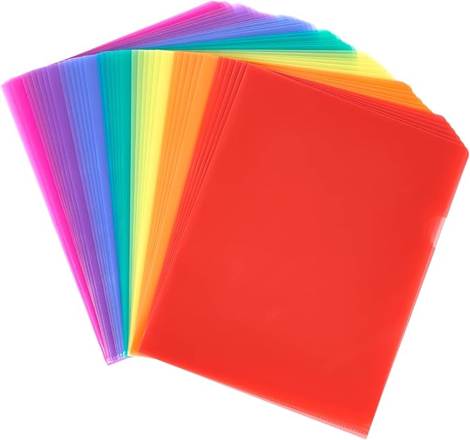 Sooez 15 Pack Clear Document Folder, Plastic Sleeves for Paper 8.5 x 11, Plastic File Folders Paper Sleeves Protector, Heavy Duty Poly File Jacket Sleeves Pocket Folder Cover,5 Assorted Colors