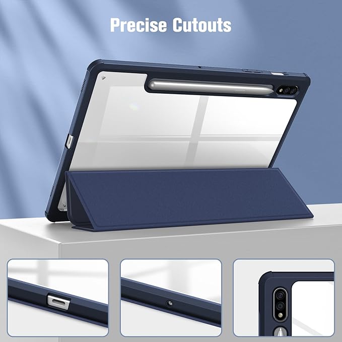 Fintie Hybrid Slim Case for Samsung Galaxy Tab S8/Tab S7 11 Inch (Model SM-X700/X706/T870/T875/T878) with S Pen Holder, Shockproof Cover with Clear Transparent Back Shell, Navy