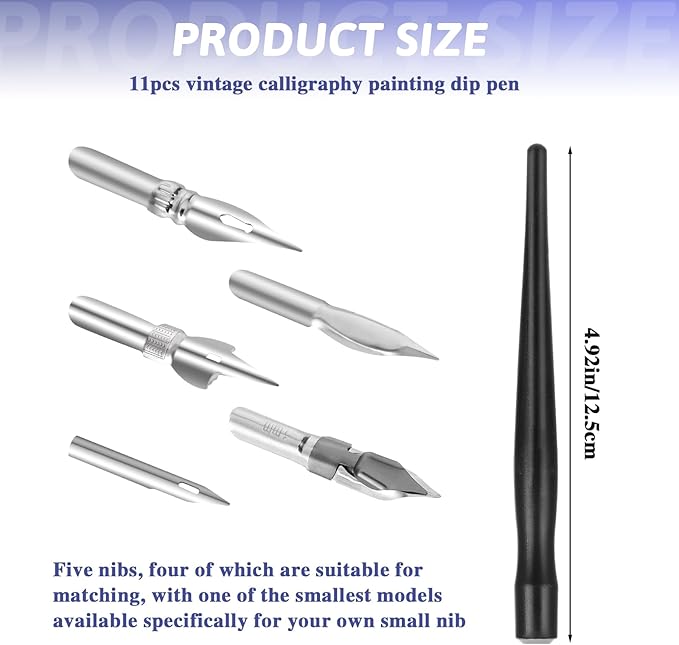 Oblique Calligraphy Pens Dip Set, Comic Pen Nib Set, Fluid Writer Pen, Calligraphy Dip Pen and Nibs Set Drawing with 5pcs Stainless Steel Pen Nibs Replacement Nibs Nib for Writing, Painting, Signing