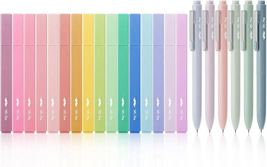 Mr. Pen Aesthetic Highlighters and Gel Pens, 22 Pack, Assorted Colors Bible Highlighters, No Bleed, Black Ink Gel Pens, Cute Highlighter Pens for Bibles