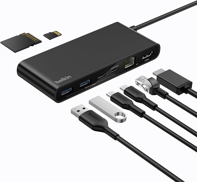 Belkin Connect 8-Port USB C Hub, Supports Display w/Resolutions up to 4K@60Hz - Works with Mac, Windows, and Chromebook - 100W PD w/ 10Gbps Data Transfer Speeds & 2.5Gbps Ethernet - Black
