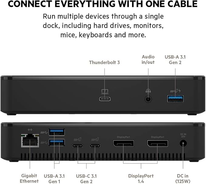 Belkin Thunderbolt 3 Dock Plus Thunderbolt 3 Cable - USB-C Hub - 8-In-1 Docking Station for MacOS & Windows, Dual 4K @60Hz, 40Gbps Transfer Speed, 60W Upstream Charging, w/ Ethernet & Audio Ports