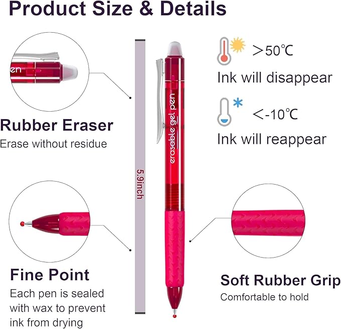 Erasable Gel Pens, 18 Colors Retractable Fine Point Erasable Pens Clicker, Assorted Color Inks, Make Mistakes Disappear for Drawing Writing Planner and Crossword Puzzles (Pack of 2)