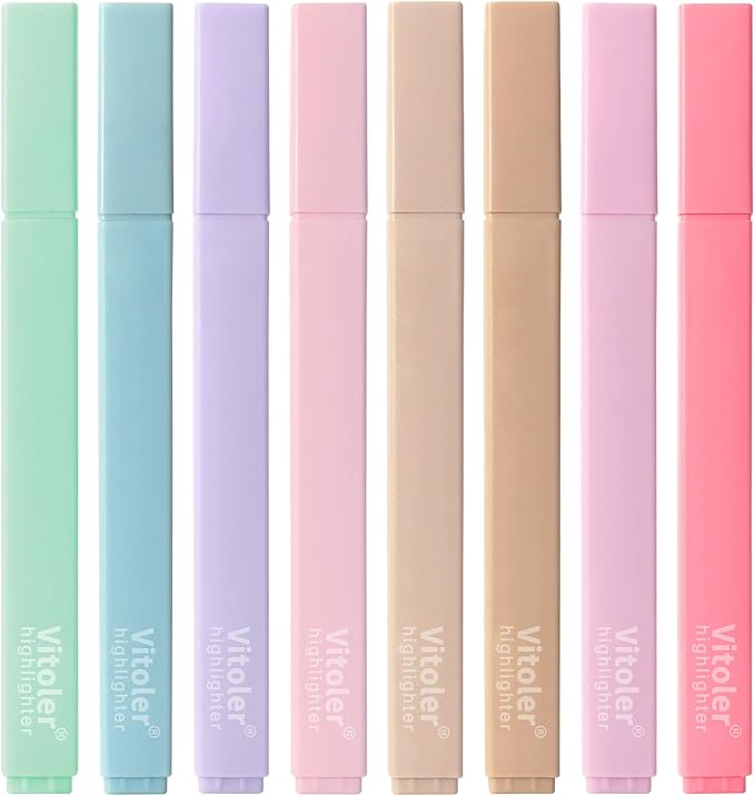 Vitoler Bible Highlighters Assorted Colors,8 Pack,Soft Chisel Tip,Highlighters Set for Aesthetic Office Supplies,Book Markers