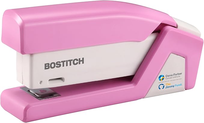 Bostitch Office InCourage Spring-Powered Compact Stapler, BCA Pink (1588), plastic-half strip