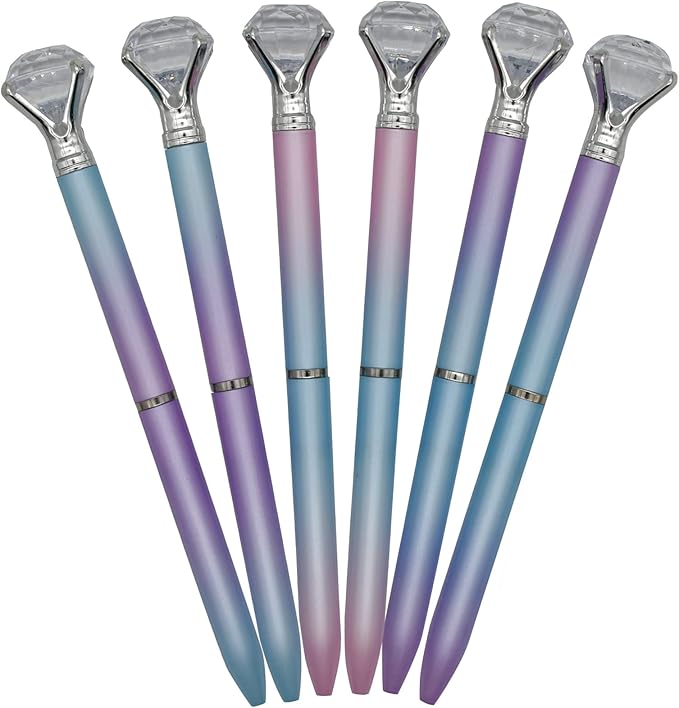 Maydahui 12 PCS Colorful Big Diamond Ballpoint Pen Rretractable Bling Rhinestone Pen Black Ink 3 Color for Party Girls School