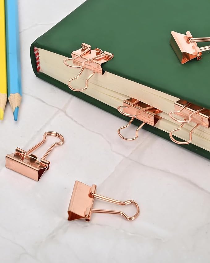 CUARUSUIKA Binder Clips Set,40Pack, 1 in Small Clip, Paper Clips for Office, Home, School, Crafts, Business(Rose Gold)
