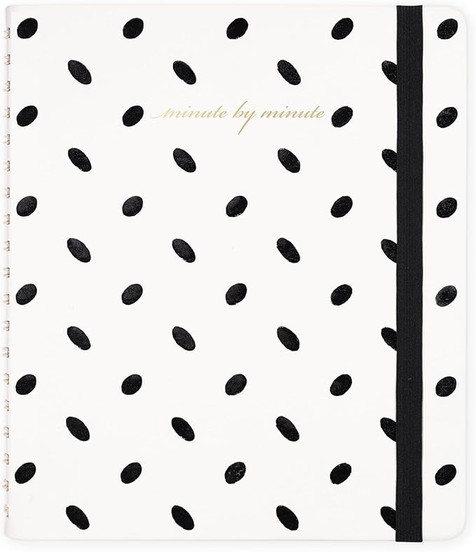 kate spade new york Meeting Notes Journal, 10" x 8.5" Spiral Notebook with 100 Entries, Leatherette Cover, Elastic Closure, Work Organizer for Notes, Objectives & Action Items (Almond Dot)