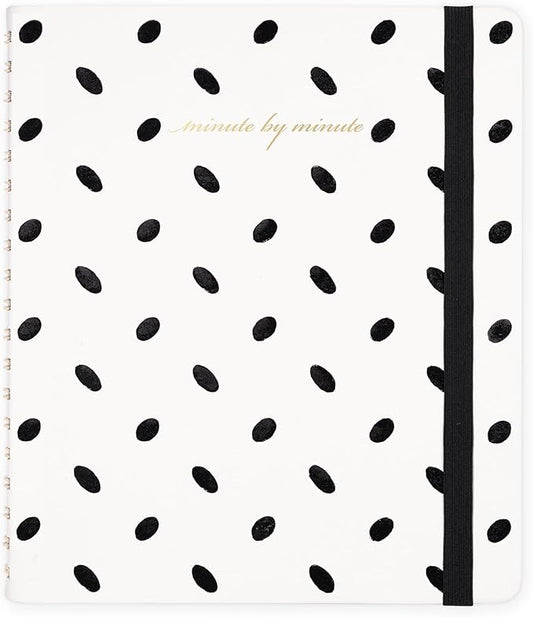 kate spade new york Meeting Notes Journal, 10" x 8.5" Spiral Notebook with 100 Entries, Leatherette Cover, Elastic Closure, Work Organizer for Notes, Objectives & Action Items (Almond Dot)