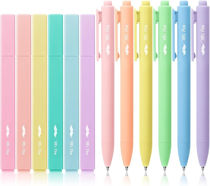 Mr. Pen- Aesthetic Highlighters and Gel Pens, 12 Pack, Pastel Color Bible Highlighters No Bleed, Colorful Ink Gel Pens Fine Point 0.7mm, Highlighter Pens
