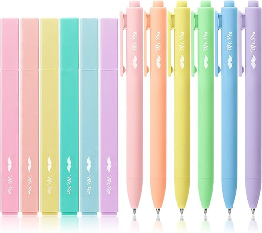 Mr. Pen- Aesthetic Highlighters and Gel Pens, 12 Pack, Pastel Color Bible Highlighters No Bleed, Colorful Ink Gel Pens Fine Point 0.7mm, Highlighter Pens