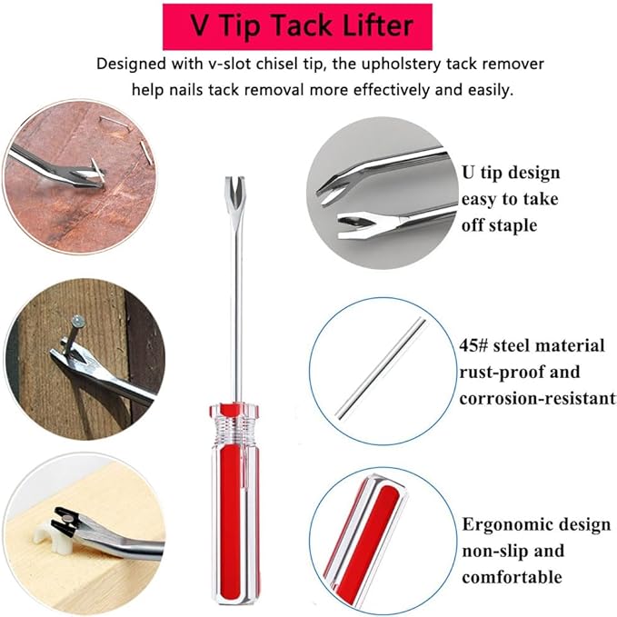 Upholstery Staple Remover Tack Puller Nail Remover Tool Set Nail Puller Plier, Staple Puller, Tack Lifter, Fastener Remover, for Furniture Floor Wall Wooden Case Car Photo Frame (4 pcs)