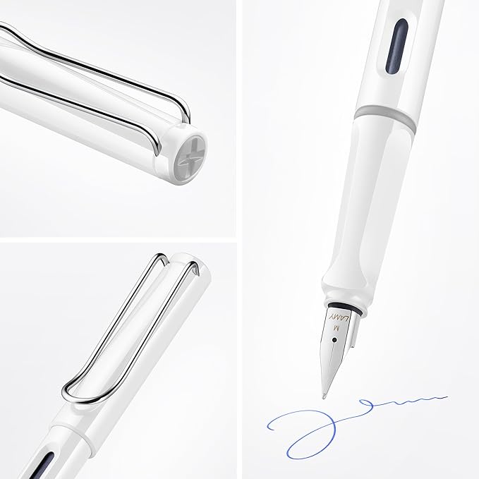 LAMY safari white - Fountain Pen with ergonomic grip & polished steel nib in size F - ideal for any Writing & Calligraphy - including LAMY T 10 blue cartridge - Right-Handed
