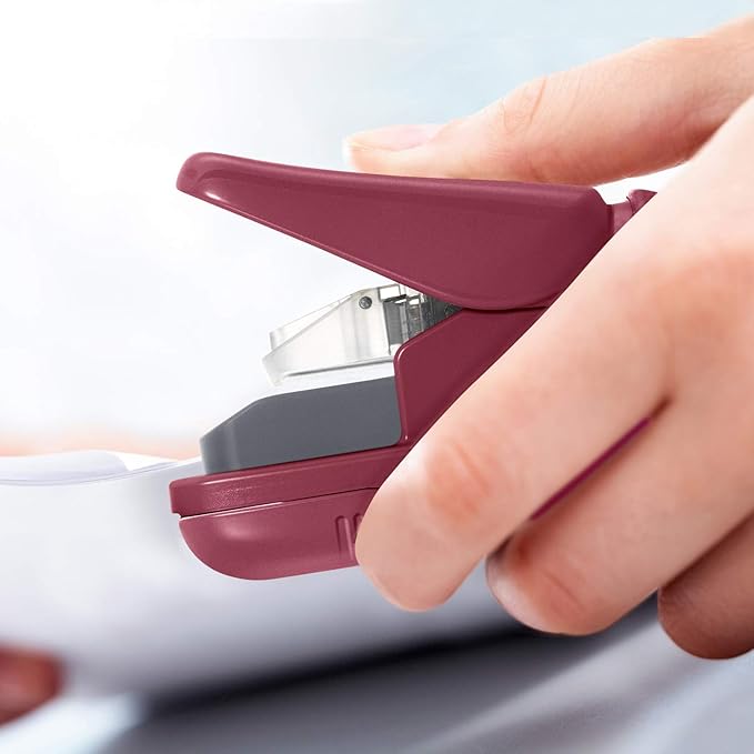 Plus Paper Clinch Compact Staple-Free Stapler, Burgundy Wine