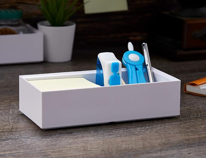 Bostitch Office Konnect Desk Organizer Accessory Tray & Storage Cup Bundle, Stacks for Desktop Storage, Makeup Organization, White (Pack of 6)