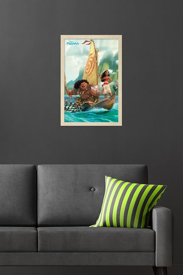 Disney Moana - Group Wall Poster, 22.4L" x 14.7W", Blonde Framed Version