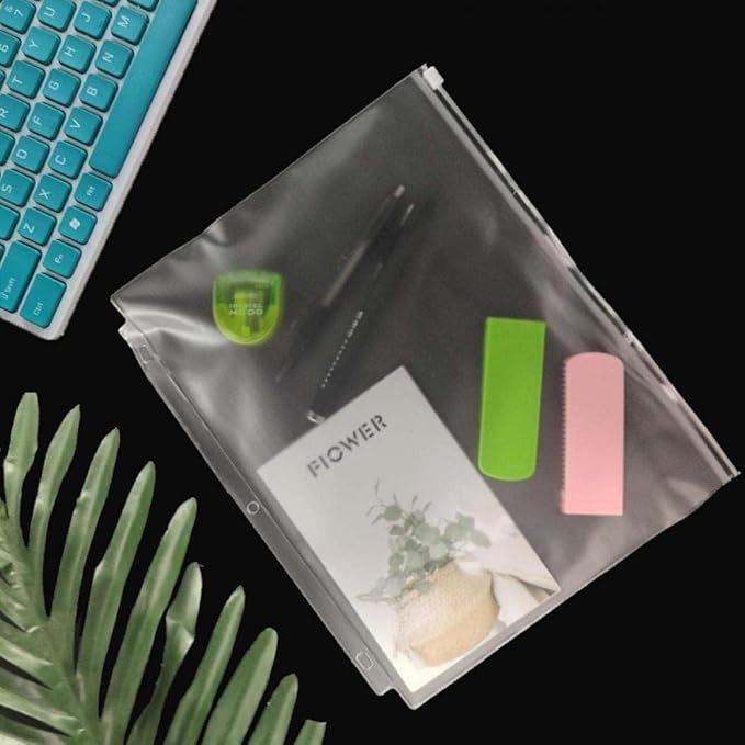 YoeeJob 3 Holes Clear PVC Zipper Binder Pocket Insert Pages Letter Size, 8 1/2" x 11 Loose Leaf Binder Filing Storage Bags 50 Per Pack