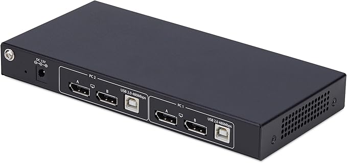 StarTech.com 2-Port Dual-Monitor DisplayPort KVM Switch with Dual View Video Matrix, 4K 60Hz, 4X USB Hub Ports, TAA Compliant