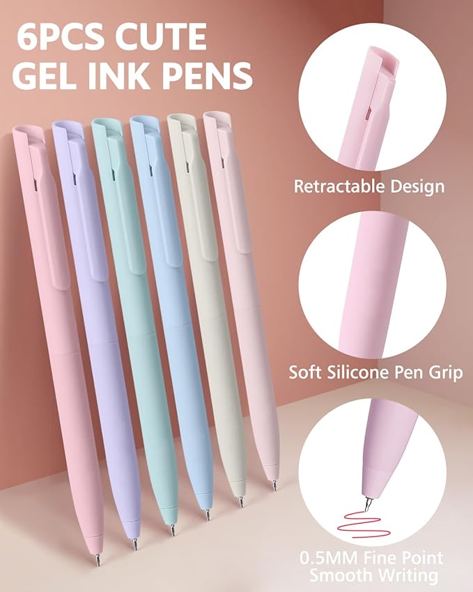 Bible Highlighters and Pens No Bleed, Cute Aesthetic Highlighters Pastel Gel Pens Colored Ink Quick Dry for Bible Journaling, Morandi Pens and Highlighters Set School Supplies, 12 Pack