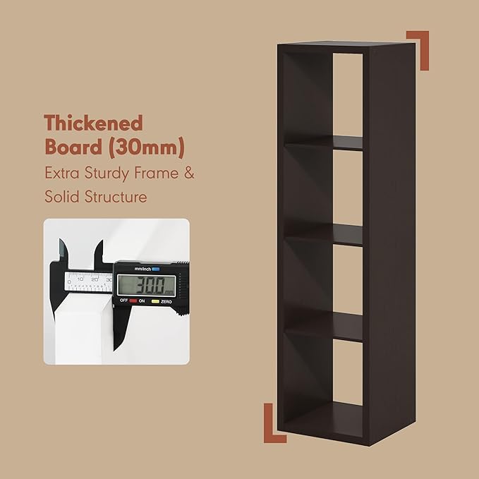 Furinno Cubicle Record Player Stand with Vinyl Storage, 4-Cube 1.2 Extra Thick Vinyl Record Storage, Open Back Media Shelf for CD DVD Blueray Game Disc, for Living Room, Home Office, Black Dark Oak