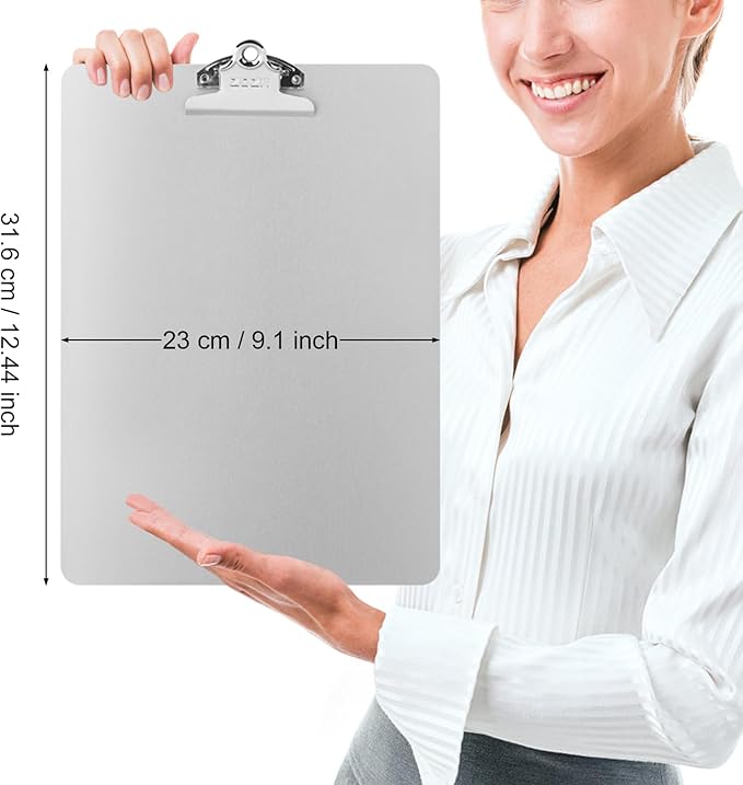 ZCZN Metal Clipboard, 12 x 9 Inches Heavy Duty Aluminum Clipboards, A4 Letter Sizer Document Holder with High Capacity Clip, Suitable for School, Office, Jobsite or Medical Staff (Silver)