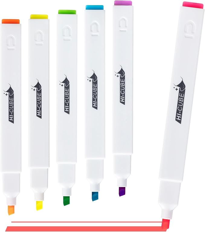 M&G HI-CUBE Highlighters, 6 Pack Fluorescent Colors, Soft-Nib Chisel Tip with Fat Rectangular Barrel Design, No Bleed Highlighters for Journaling, Planners, Study Notes, Writing & School Supplies