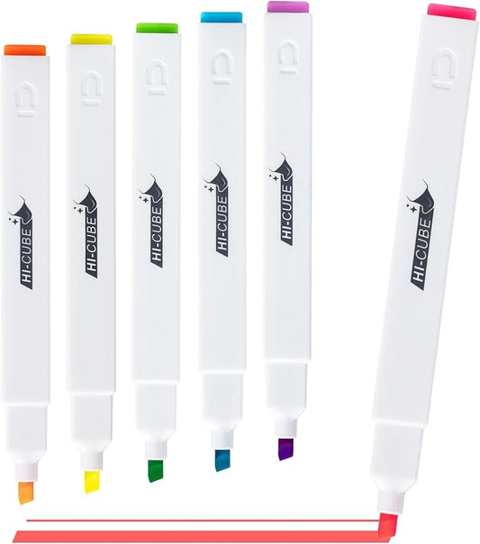 M&G HI-CUBE Highlighters, 6 Pack Fluorescent Colors, Soft-Nib Chisel Tip with Fat Rectangular Barrel Design, No Bleed Highlighters for Journaling, Planners, Study Notes, Writing & School Supplies