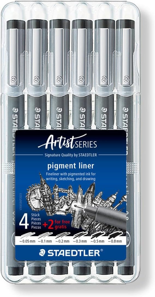 STAEDTLER Pigment Liner Bonus Sketch Set of 6 Liners for the Regular Price of 4(2 free), 308 SB6P