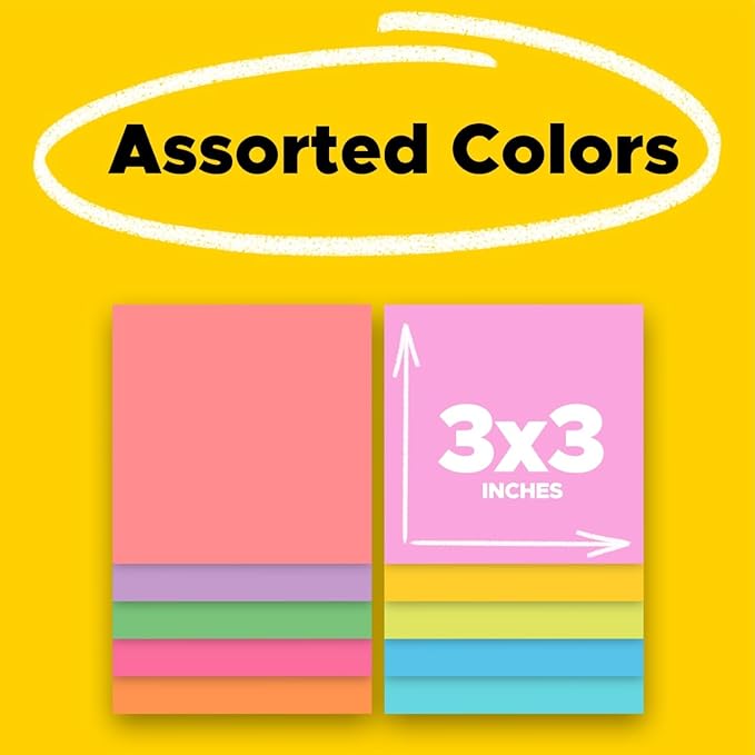 Post-it Super Sticky Notes, 3x3 in, 15 Pads, 2X The Sticking Power, Supernova Neons and Energy Boost Collections, Recyclable(654-15SSMULTI2)