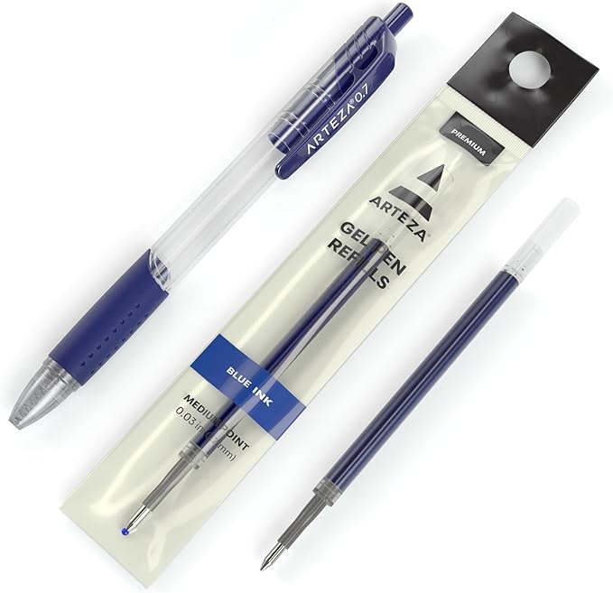 ARTEZA Gel Pen Refills, Pack of 50 – Blue Ink Rollerball Refills with Fine Tip, Quick-Drying for Office, School & Everyday Writing