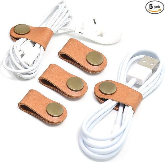 CAILLU Cord Organizer,Cord Keeper,Cable Organizer USB Holder,Cable Straps,Earbud case,wrap Headphone,Headset Winder,Earphone Clips Ties,stocking stuffers for men Gifts Leather