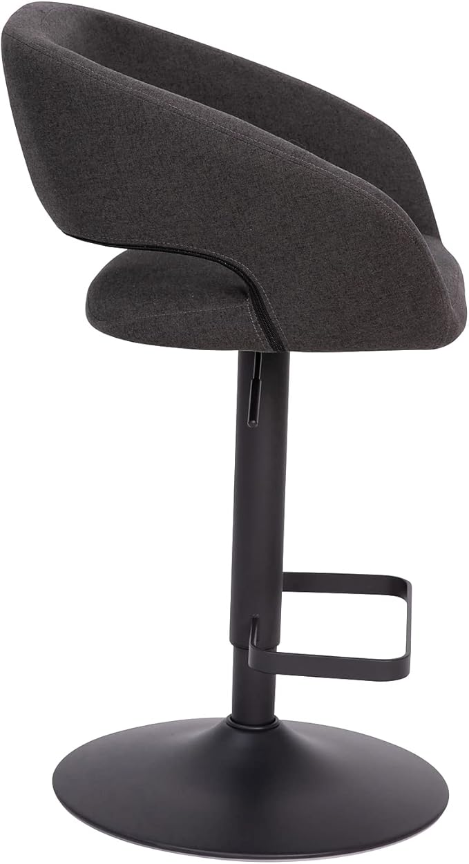 Flash Furniture Erik Comfortable & Stylish Contemporary Barstool with Rounded Mid-Back and Foot Rest, Adjustable Height - Charcoal Fabric with Black Base