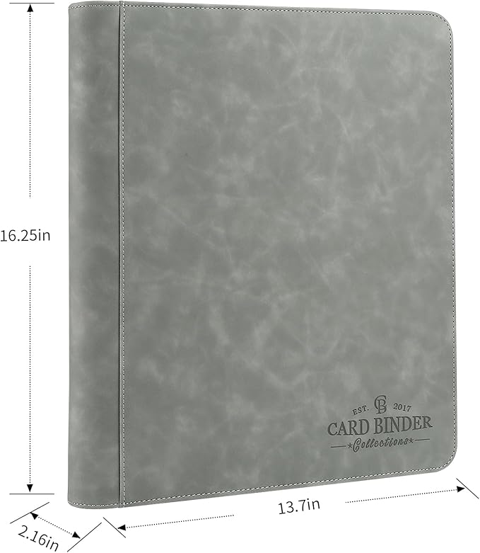 Toploader Binder,Toploader Hard Cases, 9-Pocket Pages Sleeves Hold up 288 Cards.Toploader Card Binder with Sleeves for “3×4” rigid，Card Holder(grey)