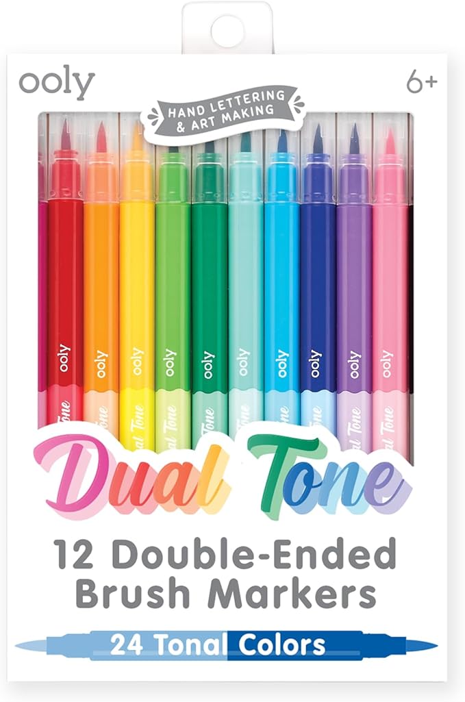 Ooly Dual Tone Double Ended Calligraphy Markers, 12 Brush Tip Markers, 24 Colors, Pens for Writing & Hand Lettering, Dual Tip Calligraphy Pens, Acid-Free Ink