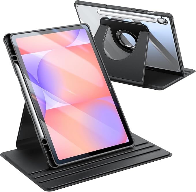 Fintie 360 Degree Rotating Case for Samsung Galaxy Tab S10 Lite/ S10 FE/ S9 FE 5G 10.9 Inch/Tab S9 11 Inch with S Pen Holder, Swiveling Protective Stand Clear Back Cover, Black