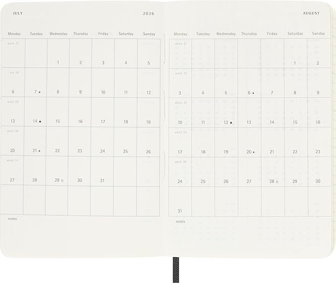 Moleskine Classic 12 Month 2026 Weekly Planner, Soft Cover, Pocket (3.5" x 5.5"), Black, 144 pages