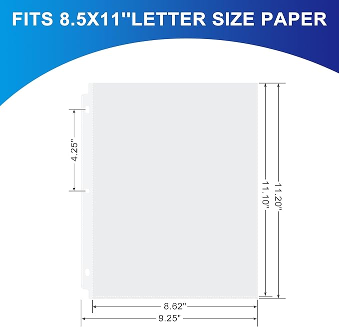 65 Pack Clear Sheet Protectors, 8.5 x 11 inch Page Protectors for 3 Ring Binder,Top Loading Paper Protector for Documents and Photos,Letter Size