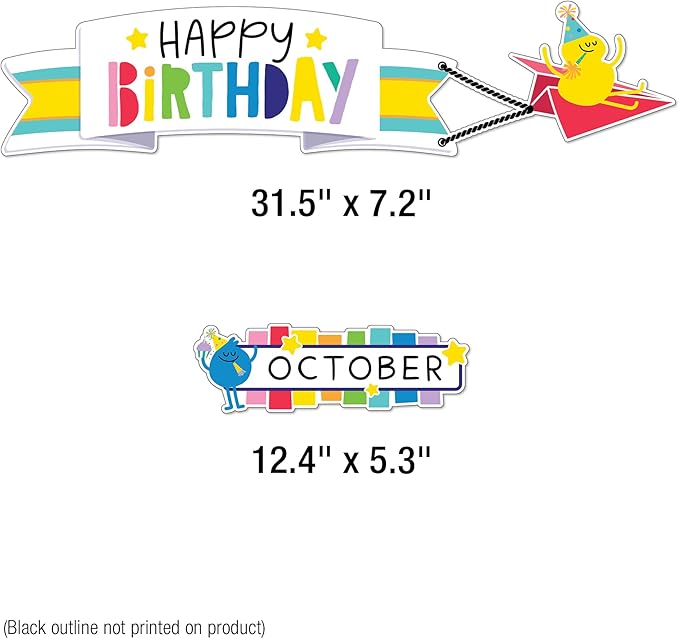 Carson Dellosa Happy Place 73 pc Bundle of Birthday Decorations, Monthly Calendar Headers, Confetti, Cupcakes, Presents, and Balloon Cutouts for Party, Classroom, Bulletin Board, and Wall Decor