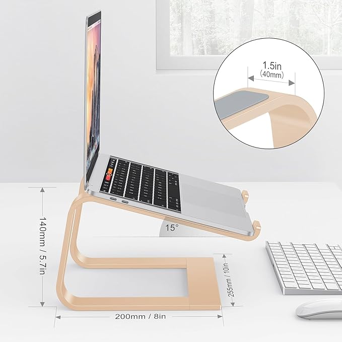 OMOTON Laptop Stand, Detachable Laptop Mount, Aluminum Laptop Holder Stand for Desk, Compatible with MacBook Air/Pro, Dell, HP and All Laptops (11-16 inch), Gold