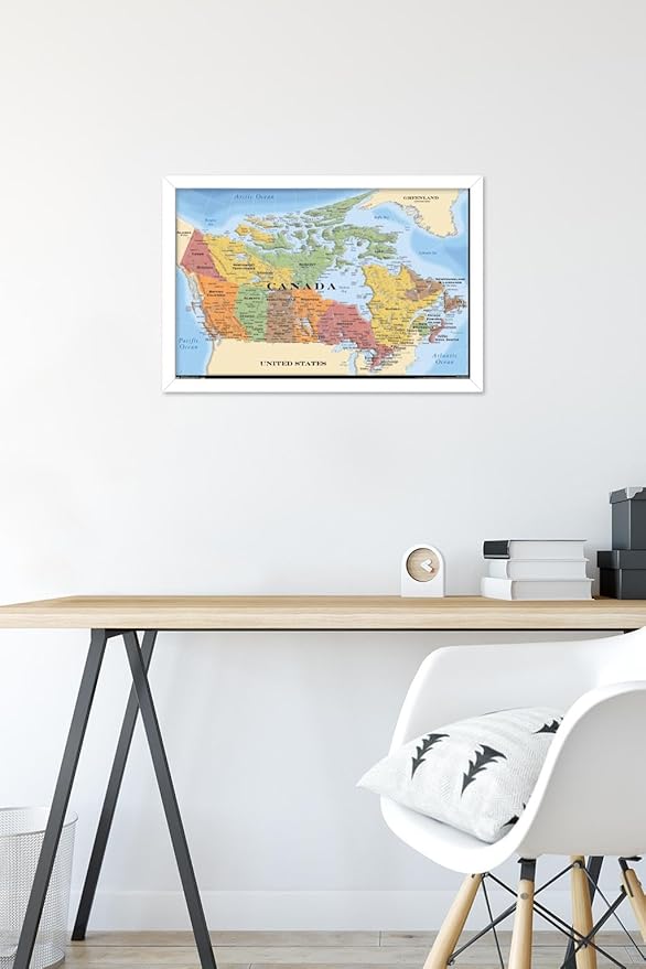 Map - Canada Wall Poster, 22.4L" x 14.7W", White Framed Version