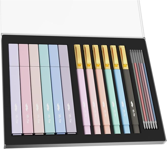 Mr. Pen- Aesthetic Highlighters and Pens with Case, 12 Pack, 6 Pen Refills, Cute Highlighters Assorted Colors, Colorful Ink Bible Pens No Bleed Through