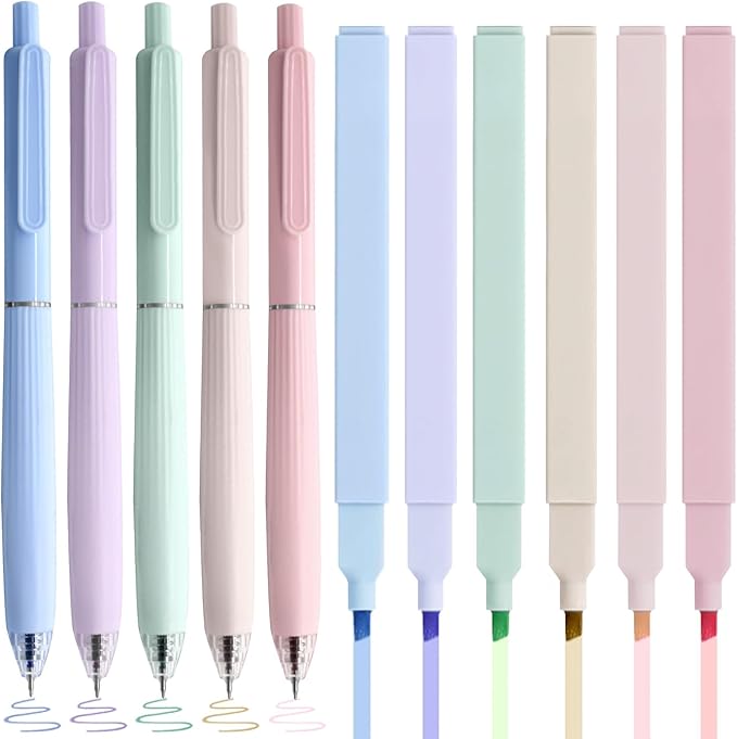 Bible Highlighters and Pens No Bleed, 6 Cute Highlighters and 5 Colored Ink Pens for Bible Study, Aesthetic Bible Pens and Highlighters Set for Note Taking Journaling Supplies, 11 Pack