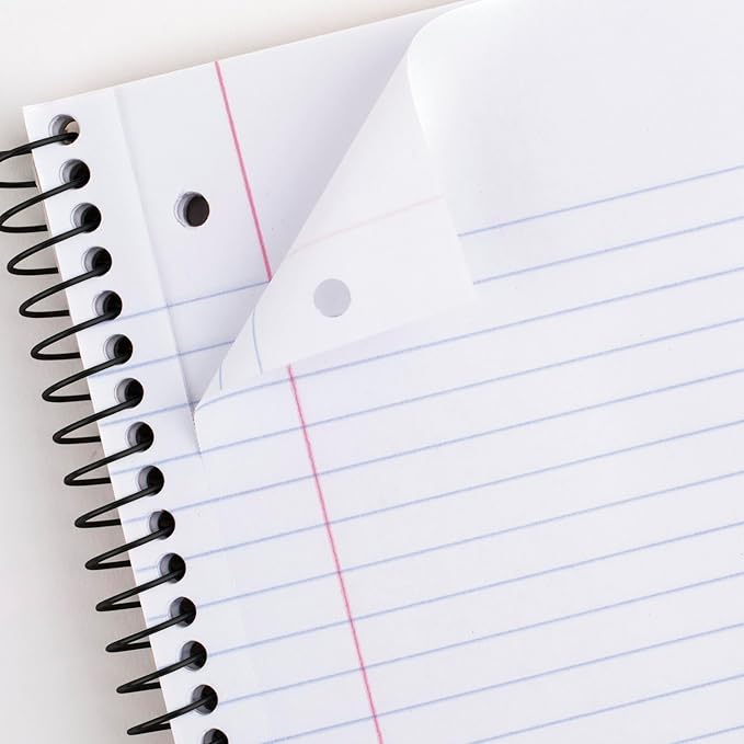 Mead Spiral Notebooks, 1 Subject, Wide Ruled Paper, 8" x 10-1/2", 100 Sheets, Assorted Colors, 5 Pack (930093)