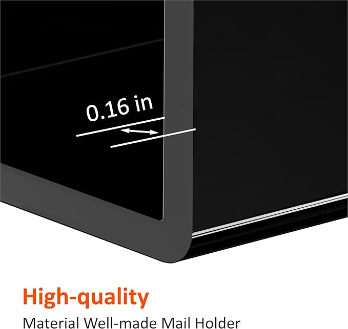 Acrylic Mail Holder, Black Acrylic File Letter Organizer, Vertical Envelope Mail Holder for Desk, Lightweight Countertop Bill Holding Sorter Letter Invoice Stand for Home Office School