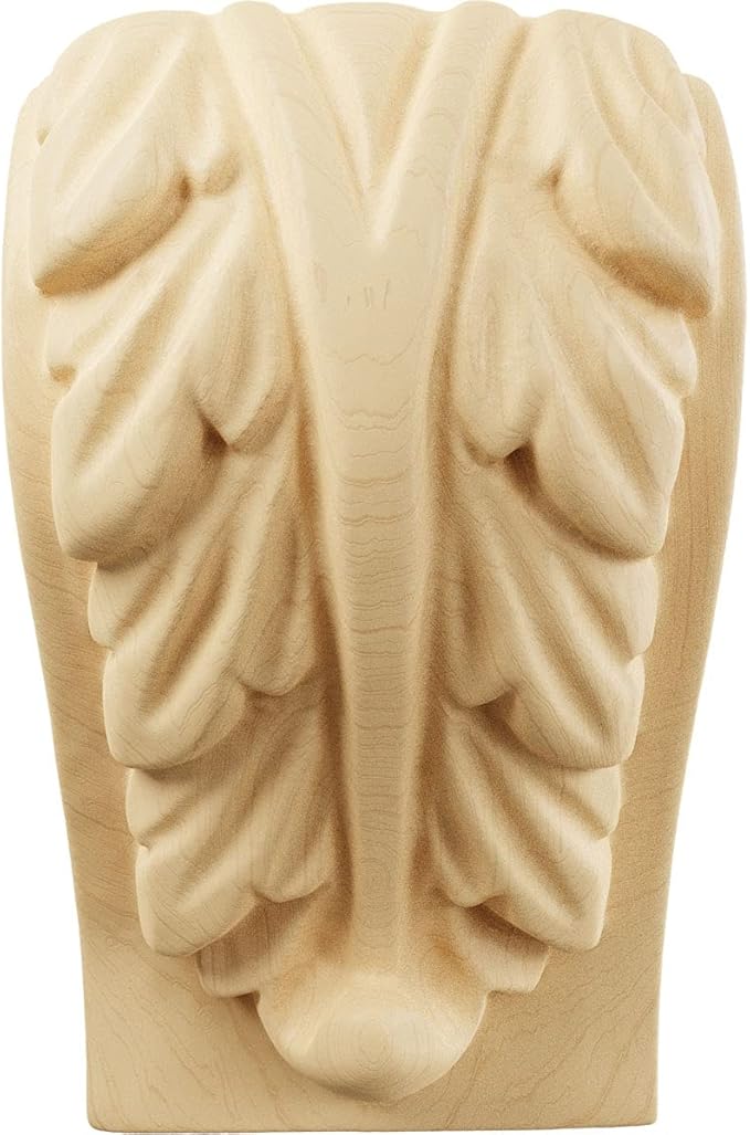 Ekena Millwork CORW01X01X03BAMA Mini Acanthus Leaf Block Wood Corbels, 1 3/4"W x 1 1/2"D x 3"H, Maple
