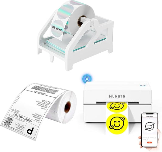 White Label Holder+4"x6" Direct Thermal Shipping Label 220 Labels/Roll+130B Bluetooth Thermal Label Printer